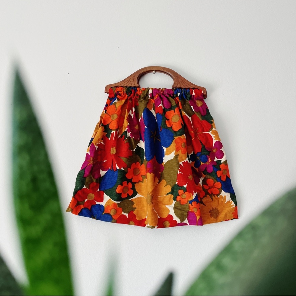Vintage 1960s Sewing Bag Groovy Seamstress Bag Floral Design with Wooden Handles